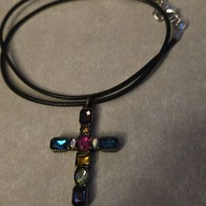 Multicolor Crystal Cross Pendant Necklace - Women Jewelry